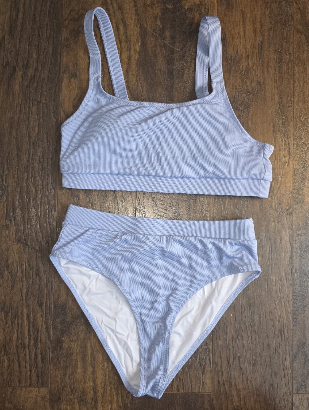 Ribbed Light Blue Bikini Set - Supportive Crop Top & High-Waist Bottom